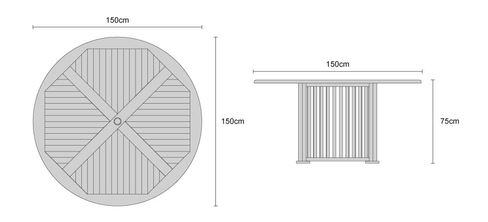 Aero Teak Round Fixed Table 1.5m - Dimensions